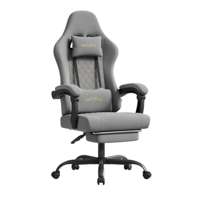 Immagine di WOLTU Sedia gaming con Massaggio, da Ufficio Ergonomica, Ampia Girevole Imbottita per Computer Cuscino Lombare Massaggiante, Carico 150 Kg, Tessuto a rete, Grigio+Giallo, GS08gr