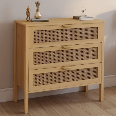 Immagine di EDHEN Cassettone a 3 cassetti, 80 cm, in vimini color legno IDMarket