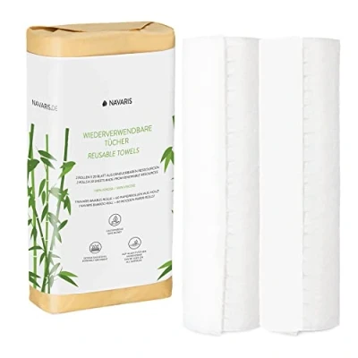 Immagine di Navaris 2x Rotolo Carta da Cucina Riutilizzabile Rotoli Asciugatutto Riutilizzabili Rotoloni Assorbente 100% Viscosa 20 Strappi Lavabile