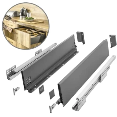 Immagine di GTV Sistema di Cassetti AXIS PRO, Set Guide Scorrevoli per Cassetti, Portata fino a 40 kg, Con Chiusura ammortizzata Larghezza 450mm, Altezza 120mm, Antracite