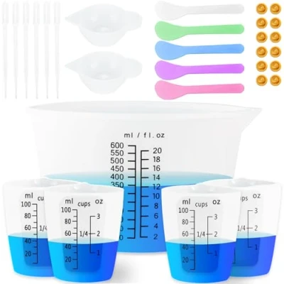 Immagine di Misurini in silicone per resina, antiaderenti con numero nero epossidico, pipette, tazza di colore stampi (kit ciotole da 600 ml)