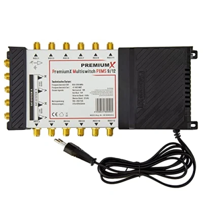 Immagine di Premium X PXMS Multiswitch 9/12 con alimentatore 2 posizioni satellitari su 12 uscite Supporta Digital HDTV FullHD 4K UHD 8K Compatibile