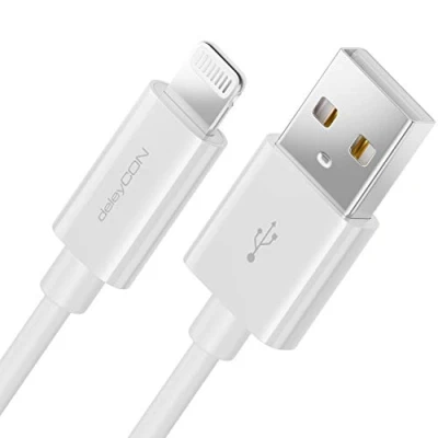 Immagine di deleyCON 2m Lightning 8 Pin Cavo di Ricarica USB Dati Certificato MFI per Apple iPhone 14 Pro Max Plus SE 13 Mini 12 Bianco