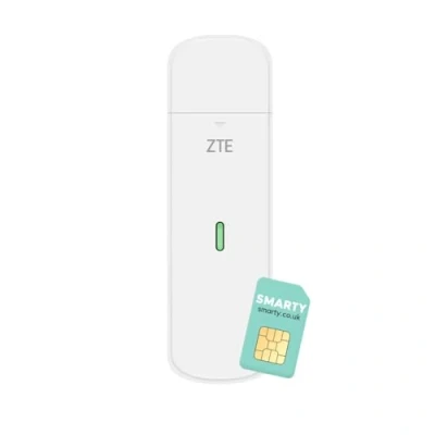 Immagine di ZTE MF833, CAT4/4G USB Dongle, sbloccato a basso costo da viaggio, 150 Mbps, configurazione multi banda, con una garanzia di 2 anni e scheda SIM SMARTY GRATUITA bianco