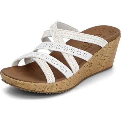 Immagine di Skechers Bus Van Beverlee naar Tijger Posse, Sandali con Zeppa Donna, Bianco, 37 EU