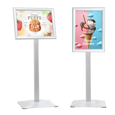 Immagine di STANDNEE Espositore A3 Stand per insegne impieghi gravosi Supporto da pavimento, Poster Piedistallo Cartelli in piedi annunci, menu, avviso, feste (argento)