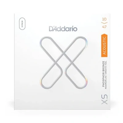 Immagine di D&#039;Addario XSAPB1047 3P Corde per chitarra acustica rivestite in bronzo fosforoso XS, massima durata con una sensazione liscia e un tono eccezionale, chitarre a 6 corde, extra leggere da 10 47