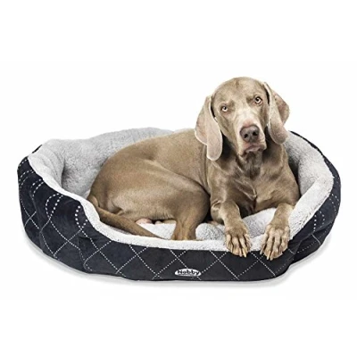 Immagine di Nobby, Letto Ovale Imbottito in Peluche con Cuscino Reversibile Ceno, 45 x 40 19 cm, Nero