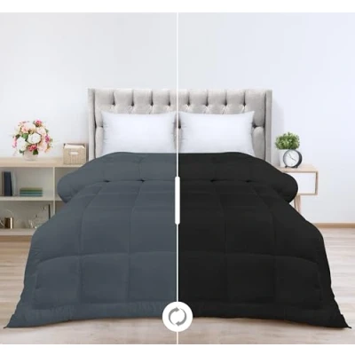 Immagine di Utopia Bedding All Season Down Trapunta alternativa per letto doppio/matrimoniale XL, con inserti angolari, lavabile in lavatrice, colore: nero/grigio