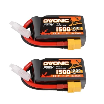 Immagine di OVONIC Batteria Lipo 3s 1500mAh 120C 11.1V con Spina XT60 per FPV RC Aereo Auto Quadcopter Elicotteri Camion Barca Hobby (2 pcs）