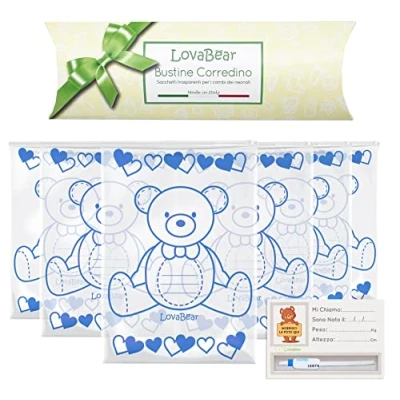 Immagine di Lovabear 6 Bustine Corredino Neonato Sacchetti, Buste Ospedale Nascita, Chiusura con Cursore Ermetico GripLock, 6pz Trasparenti Porta Primo Cambio Vestiti Borsa Parto, Bimbo