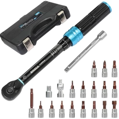 Immagine di SHALL Set di chiavi dinamometriche da 21 pezzi 1/4&quot;, (2 25 Nm) 72 denti regolabili in doppia direzione per la manutenzione bici e moto, con asta prolunga scatola immagazzinaggio