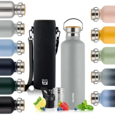 Immagine di Blumtal thermos 1000ml bottiglia a doppia parete in acciaio inox isolata priva di BPA Grigio