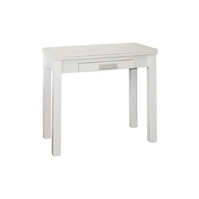 Immagine di MOMMA HOME Tavolo da Cucina Modello Hena Bianco Dimensioni 80 x 40/80 76 cm Materiale in Rovere e Struttura Melammina Cassetto Integrato Apertura a Libro
