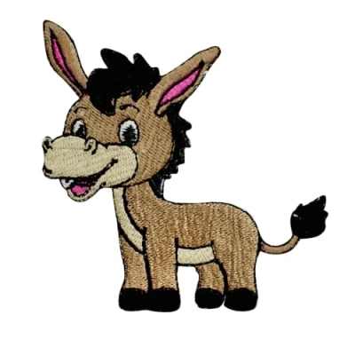 Immagine di toppa a forma di asino, simpatica animale, per bambini, termoadesiva o da cucire, vestiti, ecc. 8 x cm