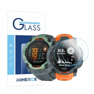 Immagine di MIHENCE pellicola protettiva compatibile con Garmin Instinct 3 50 mm AMOLED/Solar Smartwatch, 9H antigraffio in vetro temperato (3 pezzi)