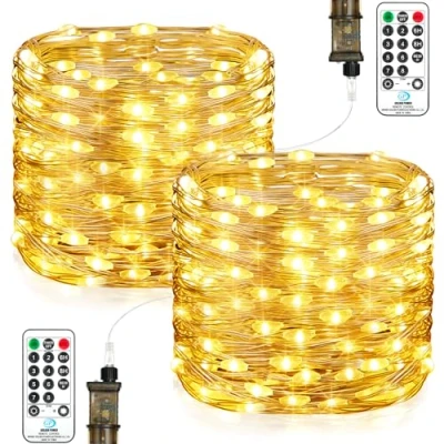 Immagine di Vacoulery Stringa Luci LED, 23M 200 LEDs Lucine led Decorative 8 Modalità Impermeabile con EU Spina, Telecomando, Timer e Dimmer per Interni Esterni, Natale, Feste (2 Pezzi, Bianco Caldo)