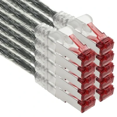 Immagine di 1aTTack.de 10x 1m cavo patch CAT6 S/FTP schermatura PIMF CAT.6 di rete RJ45 Ethernet DSL router LAN switch modem pannello trasparente 10 pezzi