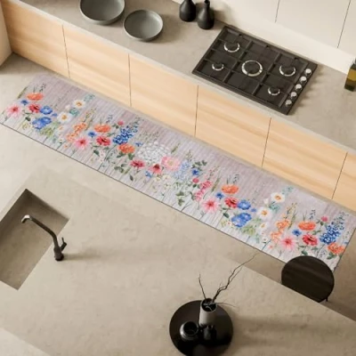 Immagine di Comart, Tappeto Austin, per Cucina e Corridoio, Passatoia in Poliestere Stampato, Impermeabile Antiscivolo, Decoro Fiori Primavera, 50 x 270 cm, Lavabile Lavatrice, Resistente, Made Italy