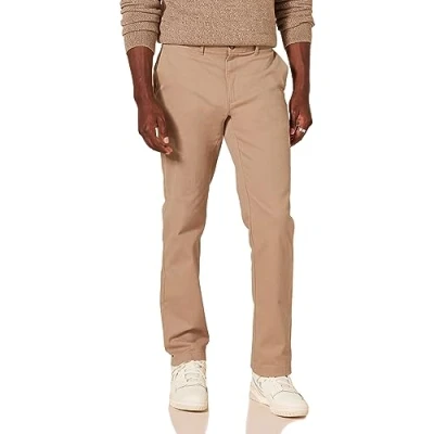 Immagine di Amazon Essentials Pantaloni Chino Elasticizzati Casual vestibilità Aderente Uomo, Kaki Scuro, 33W / 32L