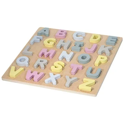 Immagine di Kindsgut puzzle alfabeto ABC in legno dai colori tenui, materiali ecologici, privi di sostanze nocive, Hannah, rosa e grigio