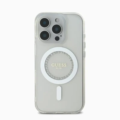 Immagine di CG MOBILE Guess Magsafe IML Custodia rigida con strass per iPhone 16 Pro Max, colore: bianco