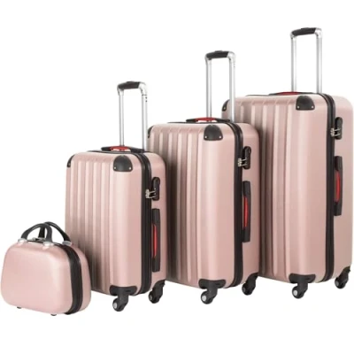 Immagine di TecTake® Set Valigie Pucci, di con Rotelle Girevoli a 360, Beauty Case Incluso, Trolley da Viaggio, Serratura Sicurezza, Adatto per Tutti i Tipi Viaggi Rosa Dorato