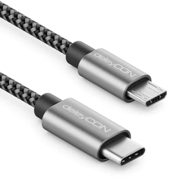 Immagine di deleyCON 1m USB C a Micro Cavo Adattatore di Ricarica e Dati in Entrambe le Direzioni Compatibile con Telefoni Cellulari Smartphone Tablet Caricabatterie ecc. Nero