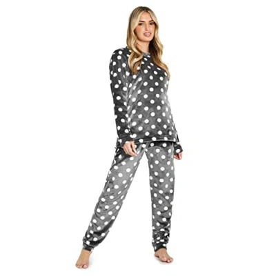 Immagine di CityComfort Pigiama Donna Invernale Pile a Manica Lunga Pigiamone Felpato Due Pezzi (XL, Carbone)