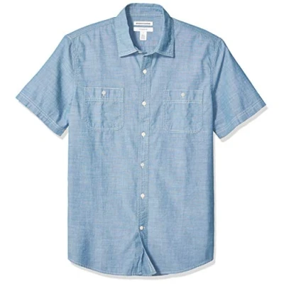 Immagine di Amazon Essentials Camicia in Popeline a Maniche Corte Regular Fit Uomo, Blu Medio, S