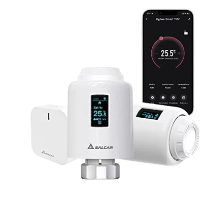 Immagine di SALCAR Set Valvole Termostatiche Programmabile Tramite APP Termostato per Radiatore Controllo Multi Stanza Tuya ZigBee