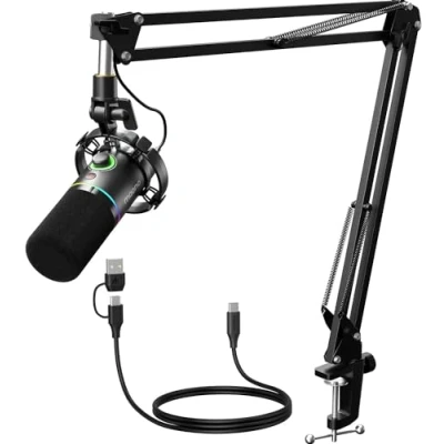 Immagine di MAONO XLR/USB microfono dinamico, podcast con braccio, software, pulsante mute, controllo guadagno, per pc gaming, streaming, registrazione, PS4/5 Mac Mixer, PD200XS Nero