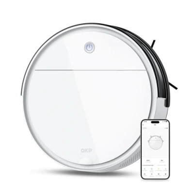 Immagine di OKP Robot Aspirapolvere, WiFi/App, Programmabile, Sistema di Filtrazione Efficiente, Auto Ricarica, Design Sottile, Silenzioso, Perfetto per Pavimenti Duri, Peli Animali, Tappeti