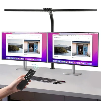 Immagine di Euakee Lampada da Scrivania LED, 24W 80CM Luce Tavolo a Doppia Sorgente Luminosa, Con Morsetto, Adattatore e Telecomando, 10 Temperatura Colore, Livelli Luminosità, per Studio, Monitor, Ufficio