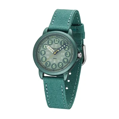 Immagine di JACQUES FAREL ORGT 1114 Orologio da polso per bambini, analogico, al quarzo, con cinturino in tessuto di cotone biologico, giada e turchese, compatibile, Blu, cinghia