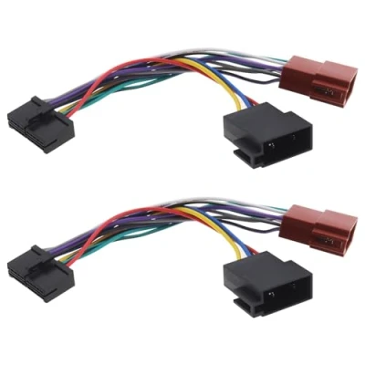 Immagine di YINETTECH 2 adattatori ISO per autoradio da 20 pin a ISO, cavo adattatore cablaggio 17,5 cm, schermo retrattile DIN, connettore