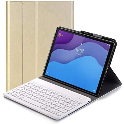 Immagine di C/N Tastiera Custodia per Lenovo Tab M10 HD (2nd Gen) 10.1 QWERTY Sottile PU con Supporto Rimovibile Keyboard TB X306F/X306X, Oro