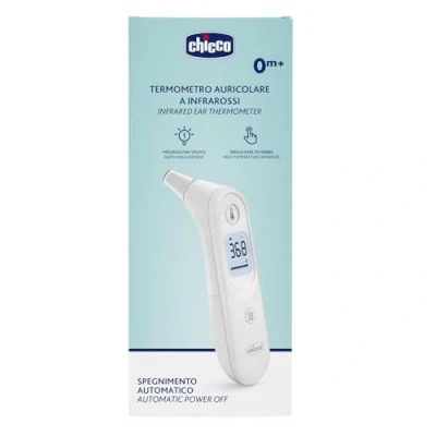 Immagine di Chicco Termometro Auricolare ad Infrarossi, 0 mesi +, Misurazione della Temperatura Istantanea e Precisa, con Sonda Piccola, Suono di Indicatore Febbre, Schermo Retro Illuminato, Custodia Inclusa