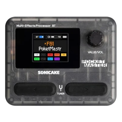 Immagine di SONICAKE Multieffetto Pedale per chitarra 9 Moduli effetti 100 Preset 20 Amp/Cab Processore di OTG Interfaccia audio USB BT con APP Pocket Master (Nero Trasparente)