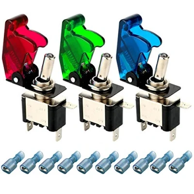 Immagine di Gebildet 3pcs Interruttore a Levetta con Luce LED(Rosso,Verde,Blu), 20A 12V 24VDC, SPST ON OFF 2 Posizioni 3pins Bilanciere, Usato per Auto Camion Barca