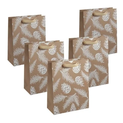Immagine di SIGEL GT120 Set di 5 sacchetti regalo carta, 26 x 33 cm, colore: marrone, bianco, Natale