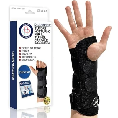 Immagine di Tutore Tunnel Carpale Destro Ideato da Medici Polso Rigido per Alleviare Dolori e Sostenere l’Avambraccio Con Stecca in Metallo Chiusure a Strappo (Confezione Singola, Destro)