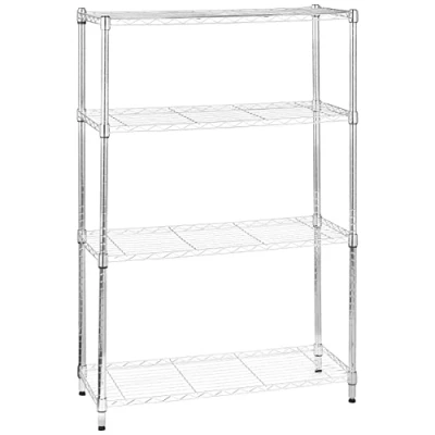 Immagine di Amazon Basics Scaffaliera a 4 Ripiani, Altezza dei Ripiani e Piedini di livellamento Regolabili, Peso Massimo 640 kg, Cromo, 35.6 x 91.4 137.1 cm (D W H)