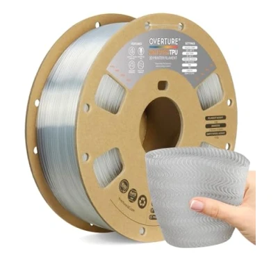 Immagine di OVERTURE Filamento TPU High Speed 1kg(2.2lbs), 1.75mm Flessibile HS per Stampante 3D, 1kg Bobina(2.2lbs), Precisione Dimensionale +/ 0.03 mm, 3D (HS Transparent)