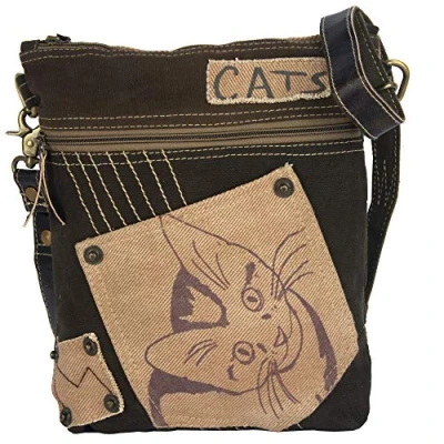 Immagine di Sunsa borsa a tracolla da donna, in tela e pelle, prodotti sostenibili, piccola vintage tessuto, tracolla,