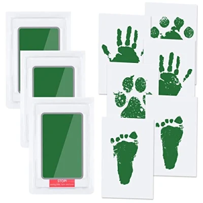 Immagine di Vicloon Set Impronta Mani e Orma, 9PCS Impronte Neonato Cuscinetto del Timbro Senza Tocco Carte, Bimbi Non Tossici, Regalo di Famiglia Keepsake per Neonati 0 a 6 Mesi, gatto Cane, Verde