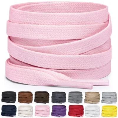 Immagine di Miscly Lacci Piatti in Cotone Cerato per Stivali, Sneaker e Scarpe Disponibili Diverse Lunghezze Colori (Rosa, 69 cm)