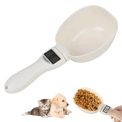 Immagine di Sporgo bilancia digitale precisa su 1 g: da cucina 800 g con display LCD, cucchiaio dosatore rimovibile per spezie, farina, liquido, cibo cani, scala media bianco