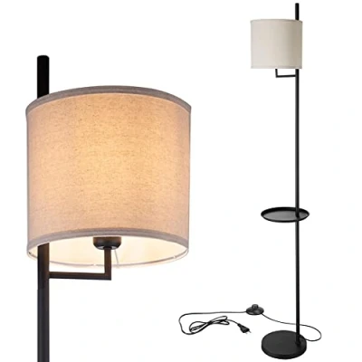 Immagine di BAKAJI Lampada Piantana da Terra Luce Lampadina E27 Max 60W Base Rotonda Struttura in Metallo Paralume Tessuto Design Moderno Accensione a Pedale Altezza 178 cm (Nero con Tavolino)