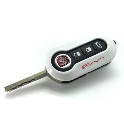 Immagine di Nordecco Custodia per chiave Fiat 500, 500C, 500L, Abarth, Grande Punto, Brava, Panda Stilo, Linea, con 3 pulsanti, colore: bianco e rosso